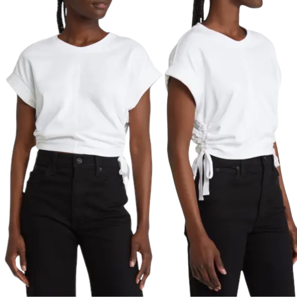 All Saints Mira Cinched Side Revolve Basic Boxy White Cotton T-Shirt Size Small